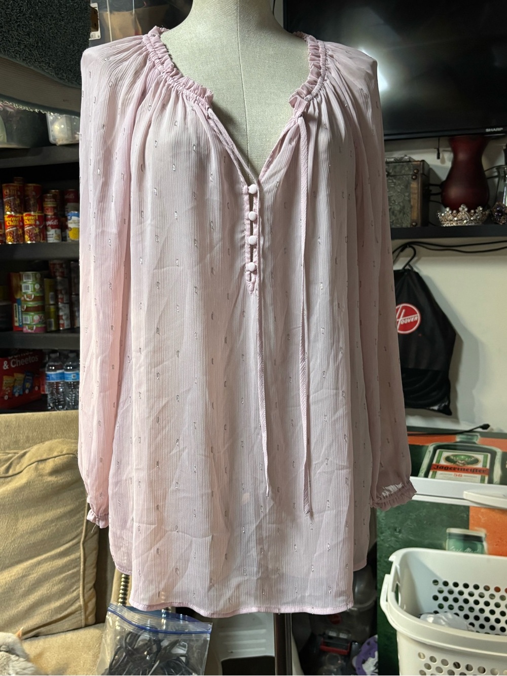 Jessica Simpson Blush Pink Button-Front Peasant Blouse